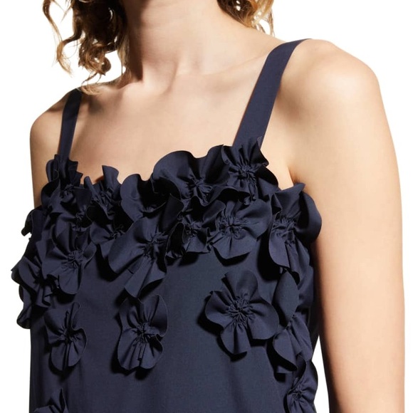 Jason Wu Navy Blue Tiered Floral-Embellished Midi Dress | Size 0 - Picture 3 of 11